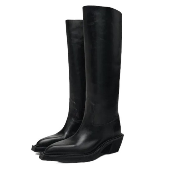 Zara Shoes Zara Cowboy Boots Black Kneehigh Pointed Toe Size Nwt No